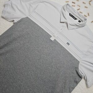 Travis Mathew Golf Polo Shirt‎ Mens XXL Gray Striped Short Sleeve
